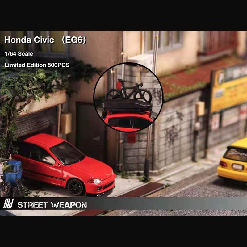 Street Weapon 1/64 Model Car Honda Civic EG6 Alloy Die-cast Vehicle Pack with Roof Rack and Bike - Red Color
Street Weapon 1/64 Model Car Honda Civic EG6 Alloy Die-cast Vehicle Pack with Roof Rack and Bike - Red Color