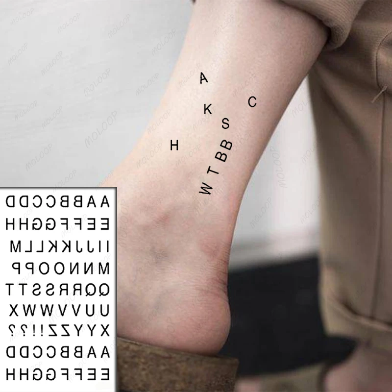 Black Alphabet Tattoo Sticker English Letter Numerals Waterproof Temporary Body Art Fake Flash Tattoo for Man Woman Kids
Black Alphabet Tattoo Sticker English Letter Numerals Waterproof Temporary Body Art Fake Flash Tattoo for Man Woman Kids