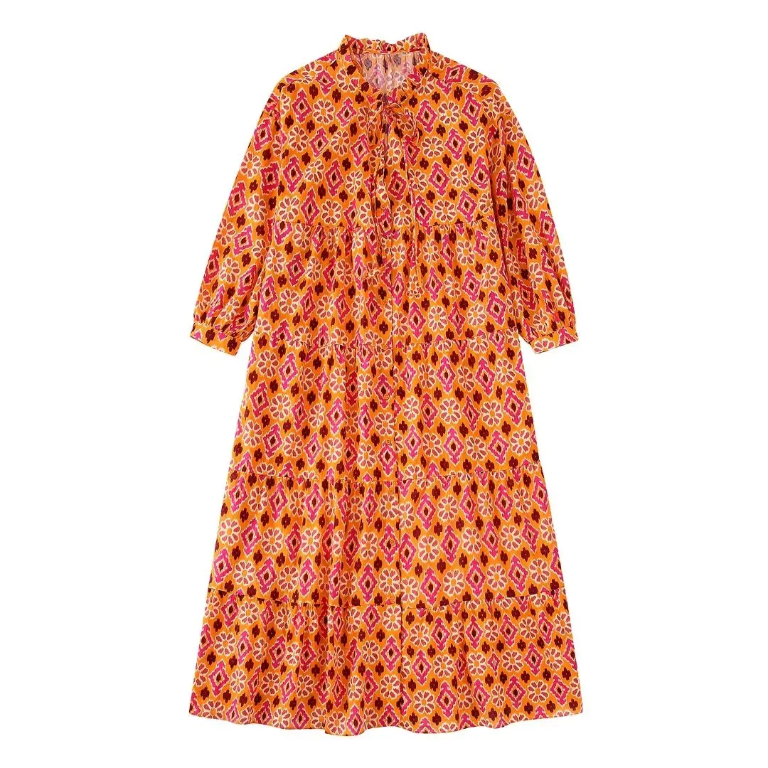 Women 2022 Fashion With Tied Printed Midi Dress Vintage Three Quarter Sleeves Front Buttons Female Dresses Vestidos Mujer
Women 2022 Fashion With Tied Printed Midi Dress Vintage Three Quarter Sleeves Front Buttons Female Dresses Vestidos Mujer