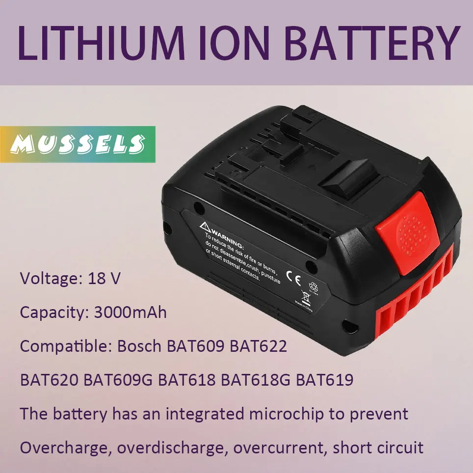 Bosch 18V Battery Lithium ion Compatible with BAT609 BAT622 BAT620 BAT609G BAT618 BAT618G BAT619 BAT619G BAT610G 
Bosch 18V Battery Lithium ion Compatible with BAT609 BAT622 BAT620 BAT609G BAT618 BAT618G BAT619 BAT619G BAT610G