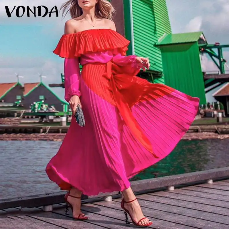 Elegant Party Dress 2022 VONDA Summer Sexy Off Shoulder Women Maxi Long Dress Ruffled Patchwork Oversized Beach Robes Belted
Elegant Party Dress 2022 VONDA Summer Sexy Off Shoulder Women Maxi Long Dress Ruffled Patchwork Oversized Beach Robes Belted