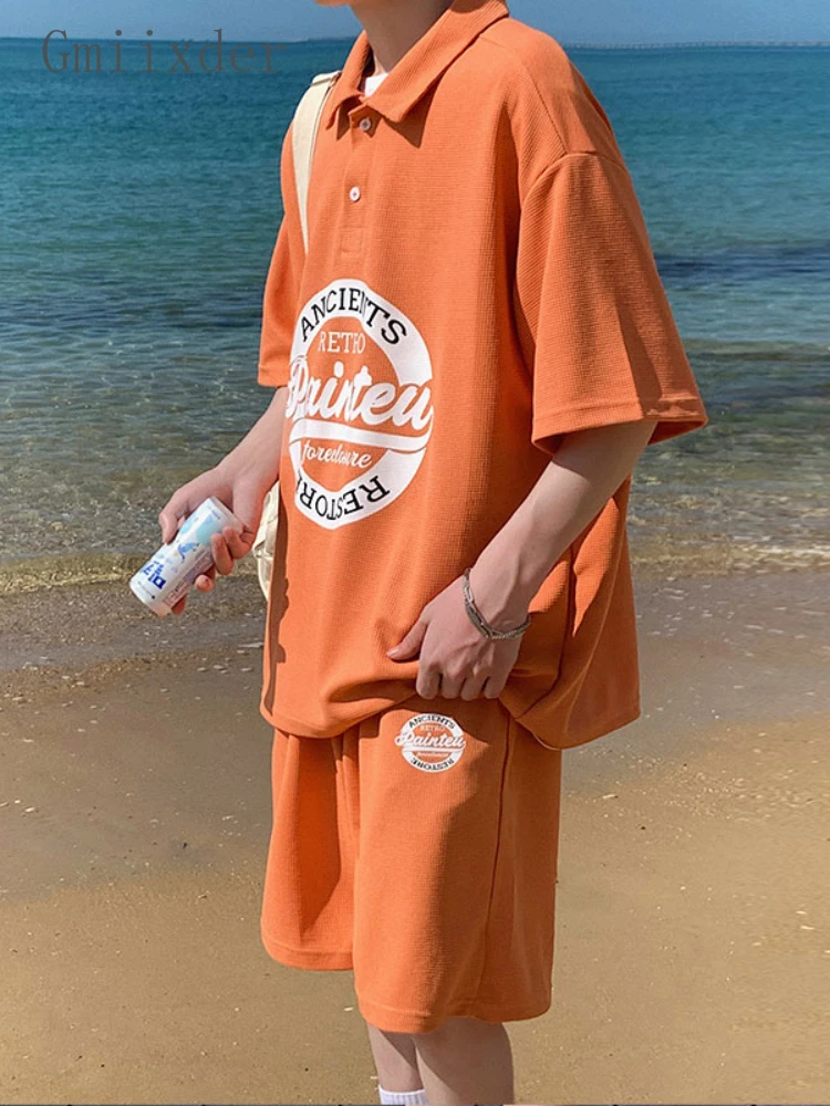 American Vintage Print Sports Suit Men's Summer Casual Short-sleeved Waffle Polo Shirt + Sweat Shorts Hip Hop Handsome Tracksuit
American Vintage Print Sports Suit Men's Summer Casual Short-sleeved Waffle Polo Shirt + Sweat Shorts Hip Hop Handsome Tracksuit