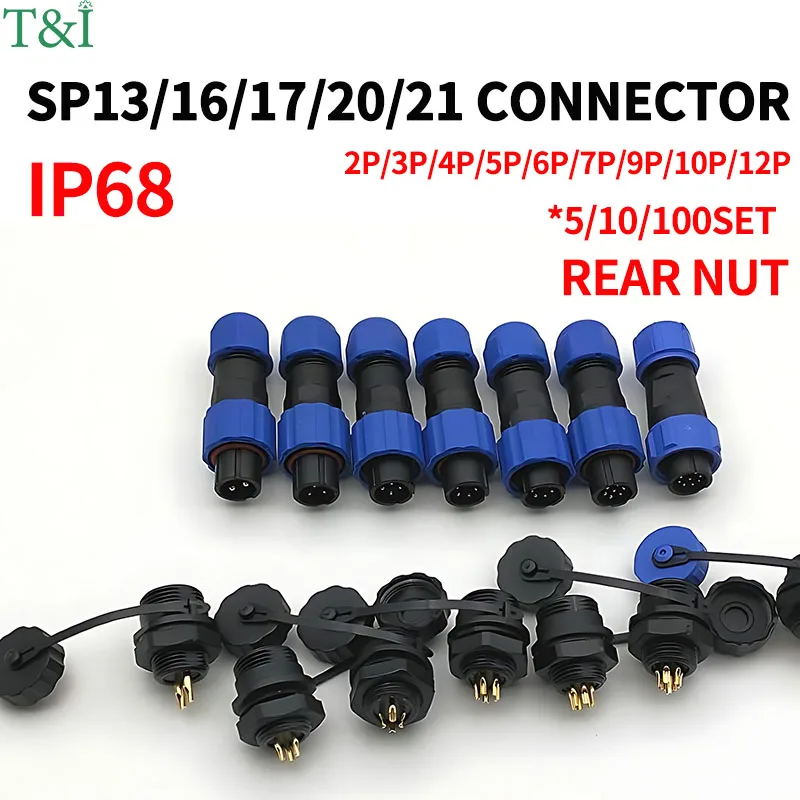 

SP13 SP16 SP17 SP20 SP21 2PIN-12PIN Panel Mount Waterproof Aviation Connectors Plug Socket IP68, Electrical Cable Wire Connector