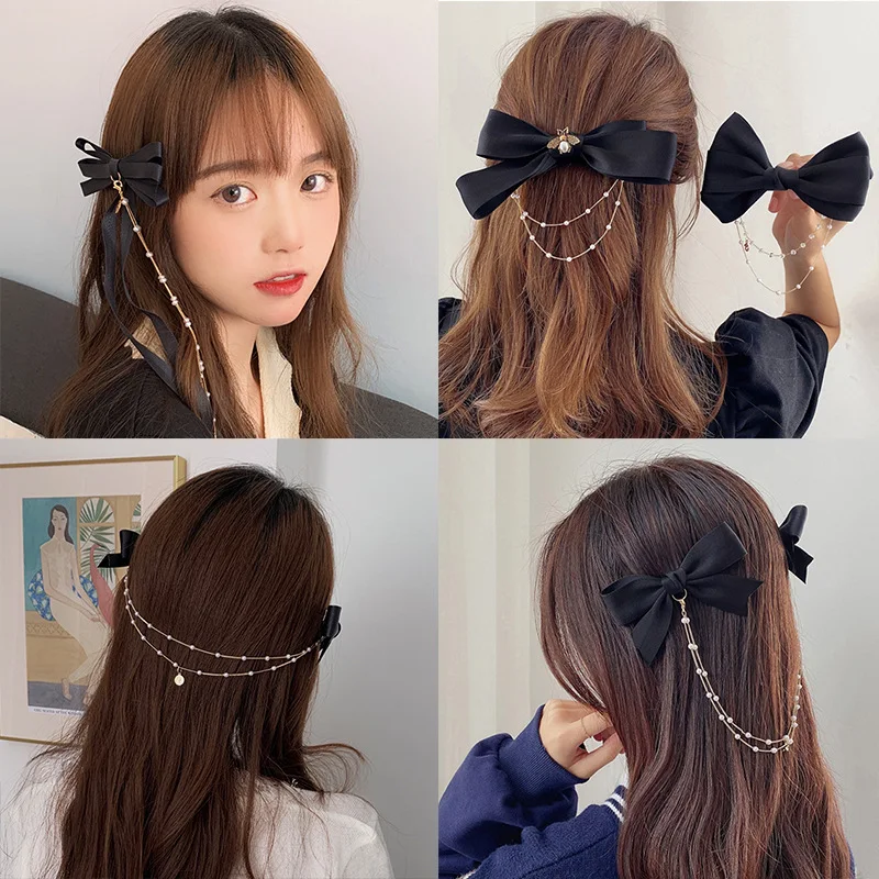 New Bowknot Pearl Chain Barrettes Women Rhinestone Spring Hairclips Ribbon Side Clip Ponytail Hairpin for Girl Hair Accessories
New Bowknot Pearl Chain Barrettes Women Rhinestone Spring Hairclips Ribbon Side Clip Ponytail Hairpin for Girl Hair Accessories