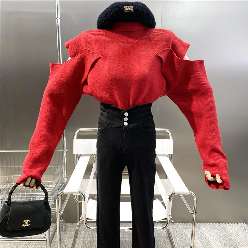 Новый фирменный оригинальный дизайн 2021, свитер с открытыми плечами и воротником-хомутом, универсальный Свободный Тонкий Топ в стиле богини 
Новый фирменный оригинальный дизайн 2021, свитер с открытыми плечами и воротником-хомутом, универсальный Свободный Тонкий Топ в стиле богини