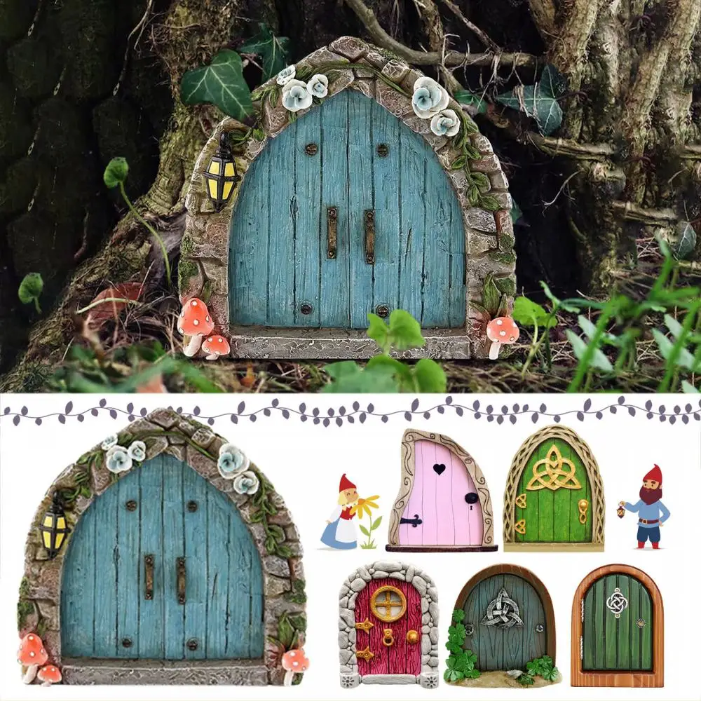 

Tree Decoration Fairy Elf Door Landscape Gift Wooden Fairytales Door Decoration House Miniatures Fairy Tale Gate Hot Sale Diy