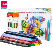 Deli 12/18/24 Colors Plastic Crayon Washable Non-toxic Coloring Pencil Erasable Wax Crayons Easy Clean Painting for Kids Gift