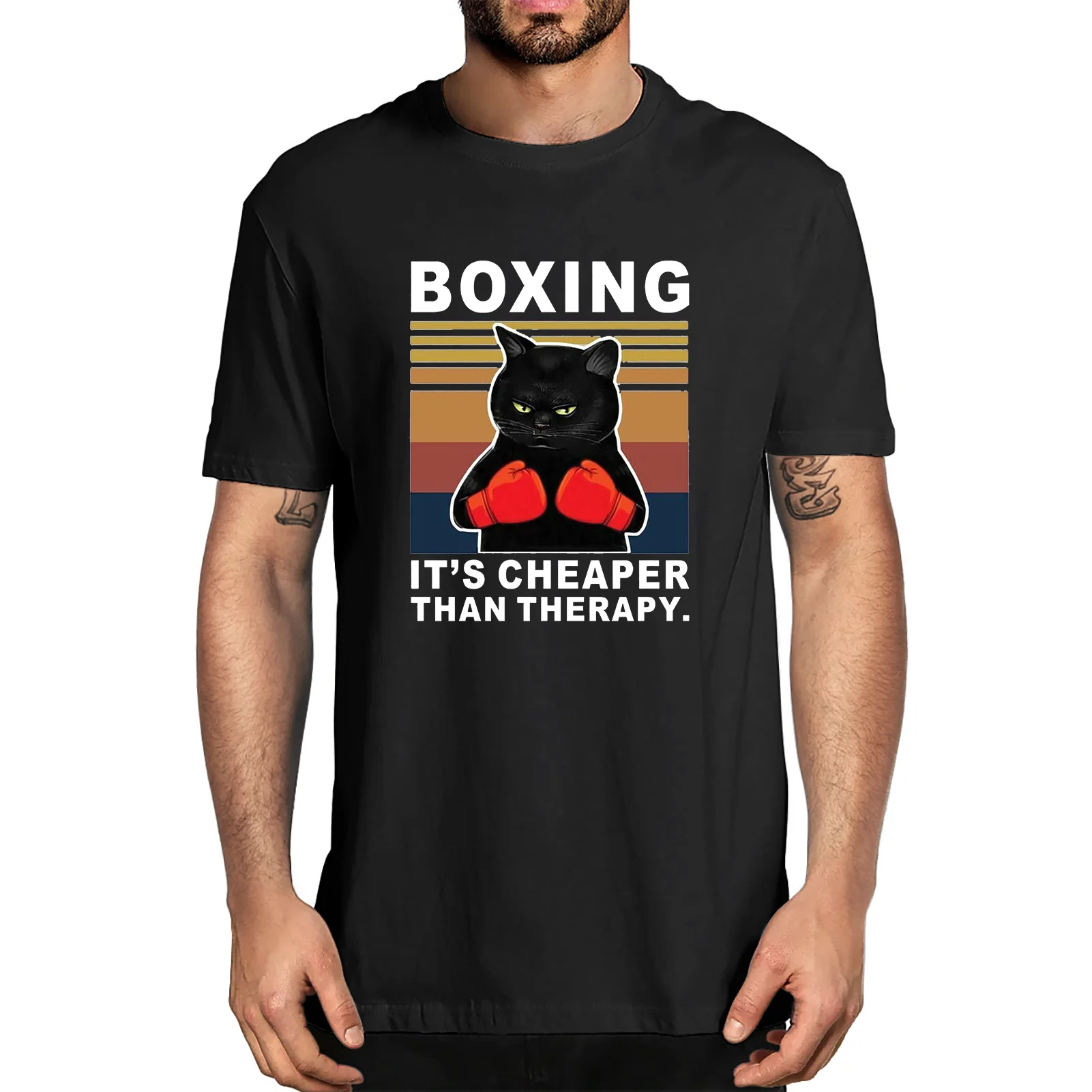 Summer Black Cat Boxing It's Cheaper Than Therapy Funny In Mask Men's 100% Cotton Novelty T-Shirt Unisex Humor Funny Women Tee
Summer Black Cat Boxing It's Cheaper Than Therapy Funny In Mask Men's 100% Cotton Novelty T-Shirt Unisex Humor Funny Women Tee
