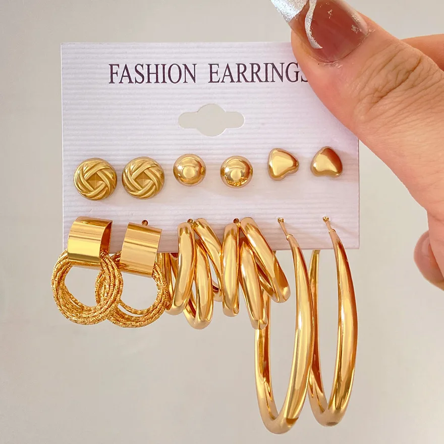 

New Alloy C-shape Earrings Set Combination Fashion Personality Metal Earrings for Women Retro Exaggerated Geometric Jewelry