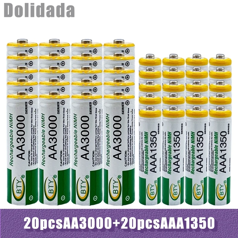 

BTY 1.2V AA 3000mAh + 1.2V AAA 1350mAh NiMH Rechargeable Battery for Portable TV Lantern DVD Cordless Telephone LED Remote