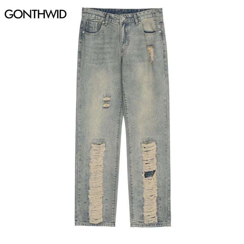Men Ripped Jeans Streetwear Hip Hop Vintage Retro Holes Distressed Baggy Loose Denim Jean Pants 2022 Harajuku Casual Trousers 
Men Ripped Jeans Streetwear Hip Hop Vintage Retro Holes Distressed Baggy Loose Denim Jean Pants 2022 Harajuku Casual Trousers
