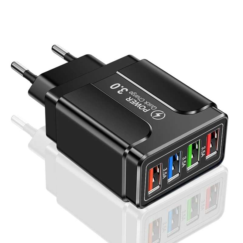 Быстрое зарядное устройство USB 3.0, 45 Вт, 4 USB-порта, стандартный адаптер для быстрой зарядки телефона с европейской вилкой
Быстрое зарядное устройство USB 3.0, 45 Вт, 4 USB-порта, стандартный адаптер для быстрой зарядки телефона с европейской вилкой