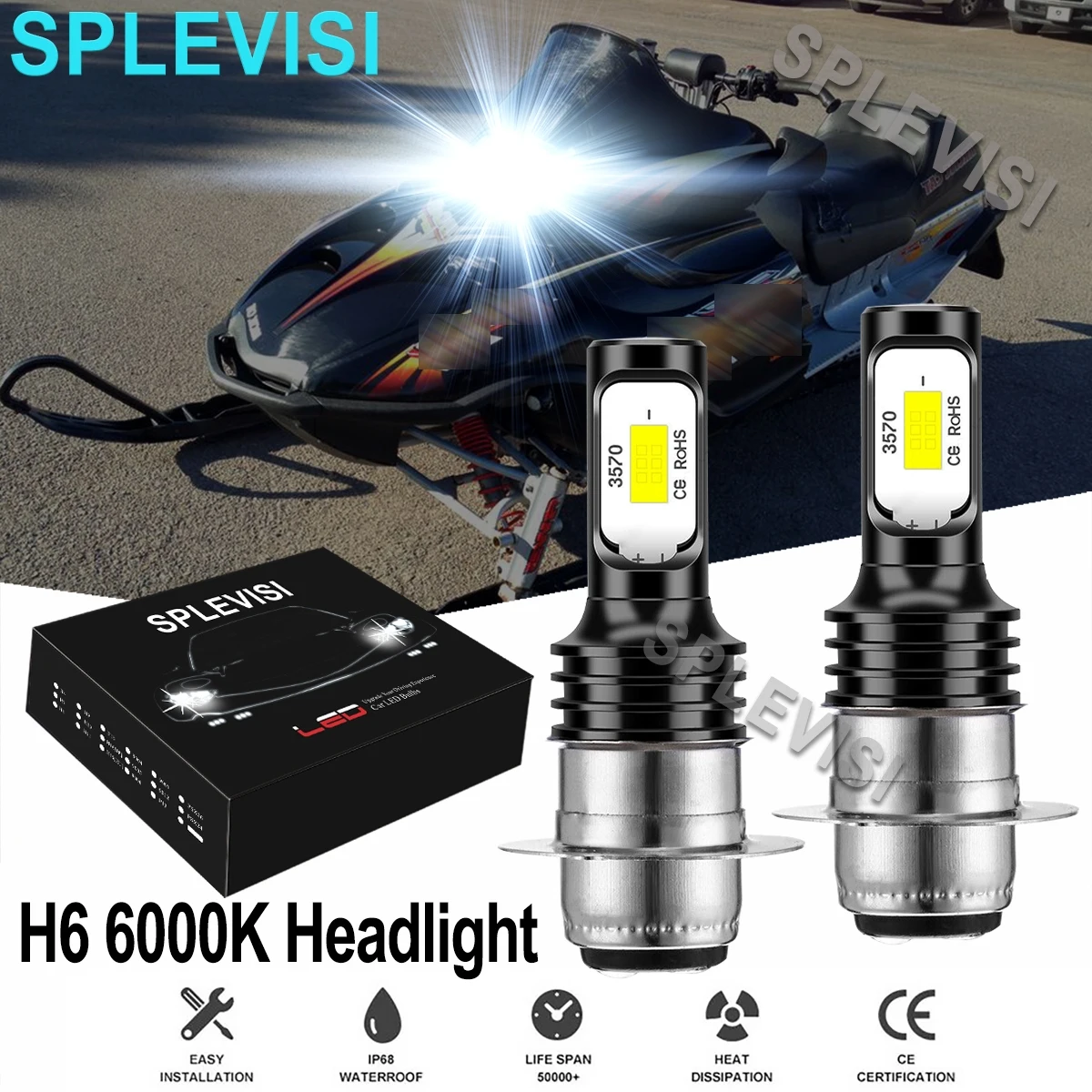 

2x70W LED Headlight Bulbs pure white For Arctic Cat Bearcat 454 1996-1998 250 2x41999-2001 Hi/Low Beam OEM Part Number: 0409-005