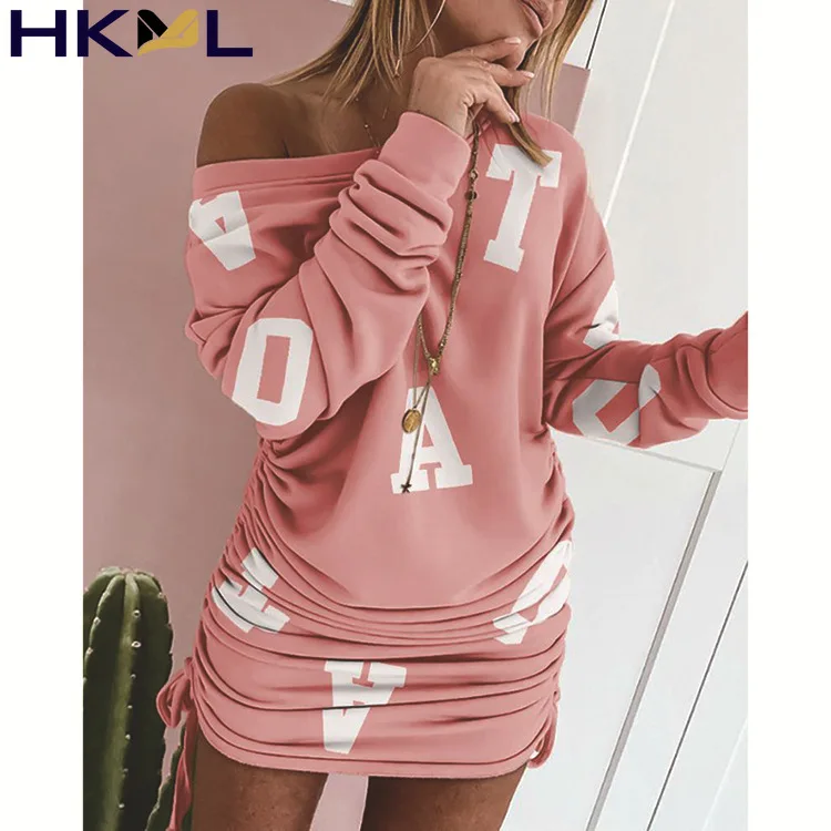Women Dress Fashion Casual Slashes Neck Off Shoulder Print Dress Autumn Drawstring Dress 2022 
Women Dress Fashion Casual Slashes Neck Off Shoulder Print Dress Autumn Drawstring Dress 2022