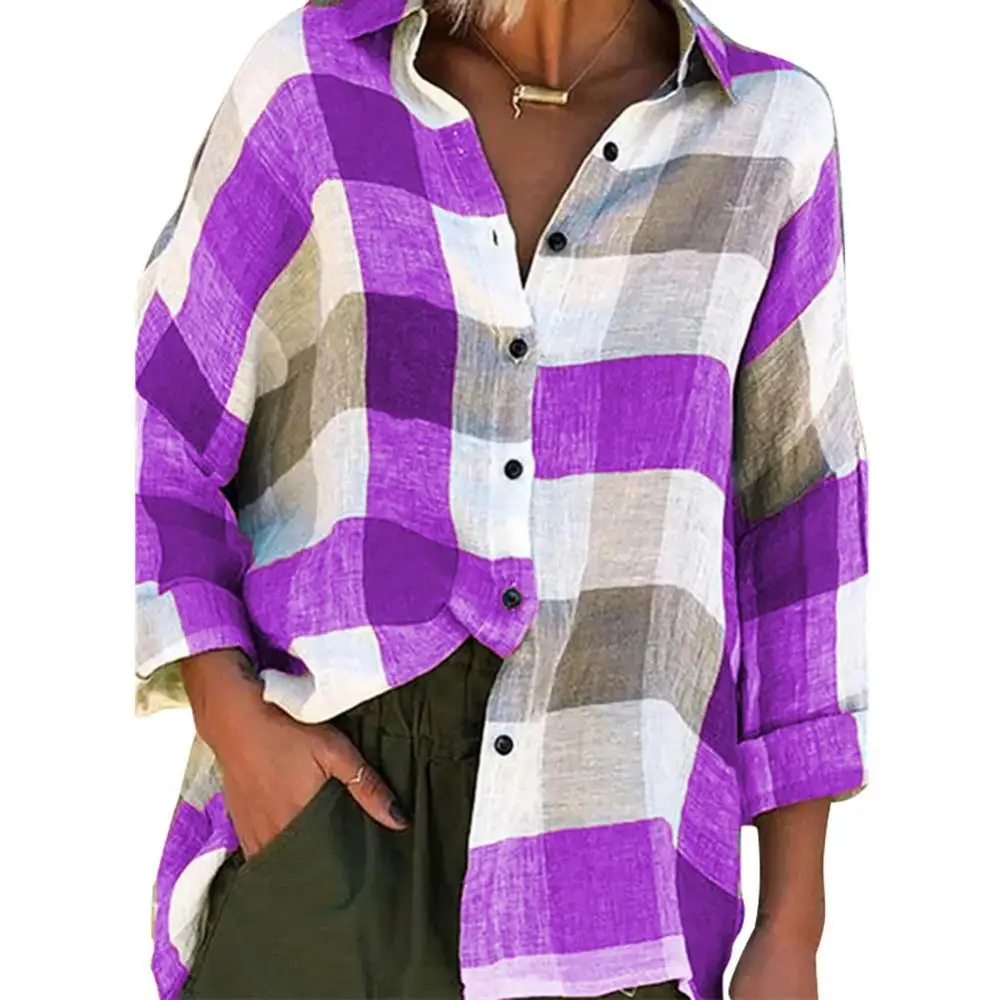 

Plaid Blouse Newest Fashion Checkered Casual Long Sleeve Shirt Single-breasted Woman Female Lady Buttons Top Clothing Plus Size