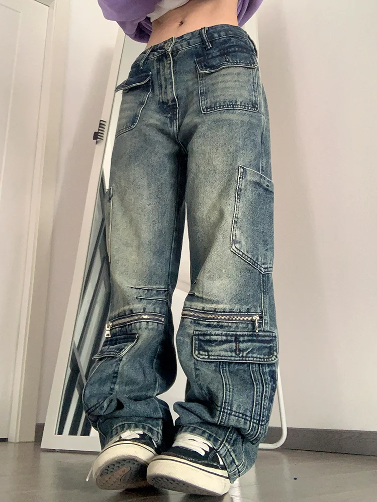 QWEEK Streetwear Hip Hop Cargo Jeans Women Y2K Vintage Grunge Blue Denim Pants Oversize Retro Punk High Street Wide Leg Trousers
QWEEK Streetwear Hip Hop Cargo Jeans Women Y2K Vintage Grunge Blue Denim Pants Oversize Retro Punk High Street Wide Leg Trousers