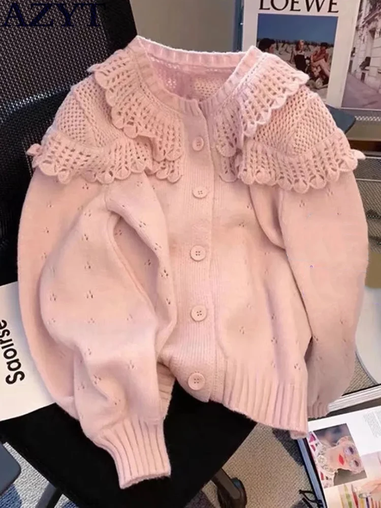 AZYT 2022 New Hollow Out Knit Cardigan Female Jacket Korean Loose Ruffles Women's Sweater Cardigan Autumn O Neck Knitwear Top
AZYT 2022 New Hollow Out Knit Cardigan Female Jacket Korean Loose Ruffles Women's Sweater Cardigan Autumn O Neck Knitwear Top