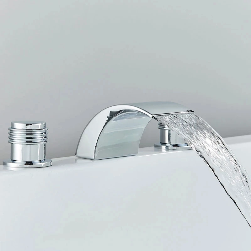 Chrome Finish Deck Mounted Bathroom Faucet Set 3 Holes Dural Handles Bathroom Waterfall Mixer Tap 855888
Chrome Finish Deck Mounted Bathroom Faucet Set 3 Holes Dural Handles Bathroom Waterfall Mixer Tap 855888