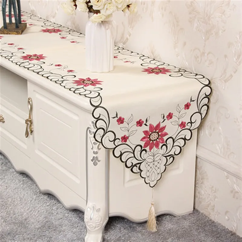 

Table runner high-end printing European embroidered polyester dressing table cover flower TV cabinet tablecloth