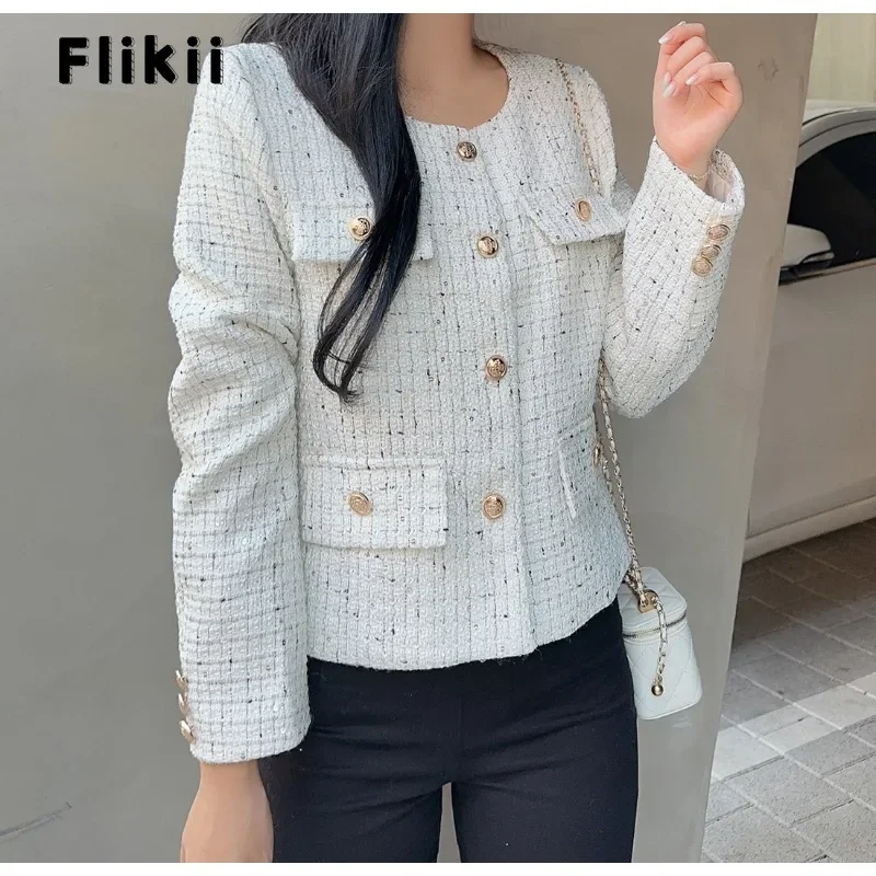 Женская однобортная куртка с круглым вырезом, повседневное облегающее элегантное пальто для офиса, зима 2023
Женская однобортная куртка с круглым вырезом, повседневное облегающее элегантное пальто для офиса, зима 2023