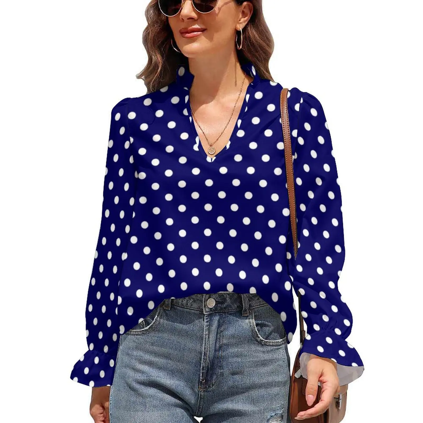 Blue Polka Dots Chiffon Blouse Long-Sleeve Vintage Polka Dot Cool Blouses Womens V Neck Classic Shirts Summer Print Clothes
Blue Polka Dots Chiffon Blouse Long-Sleeve Vintage Polka Dot Cool Blouses Womens V Neck Classic Shirts Summer Print Clothes