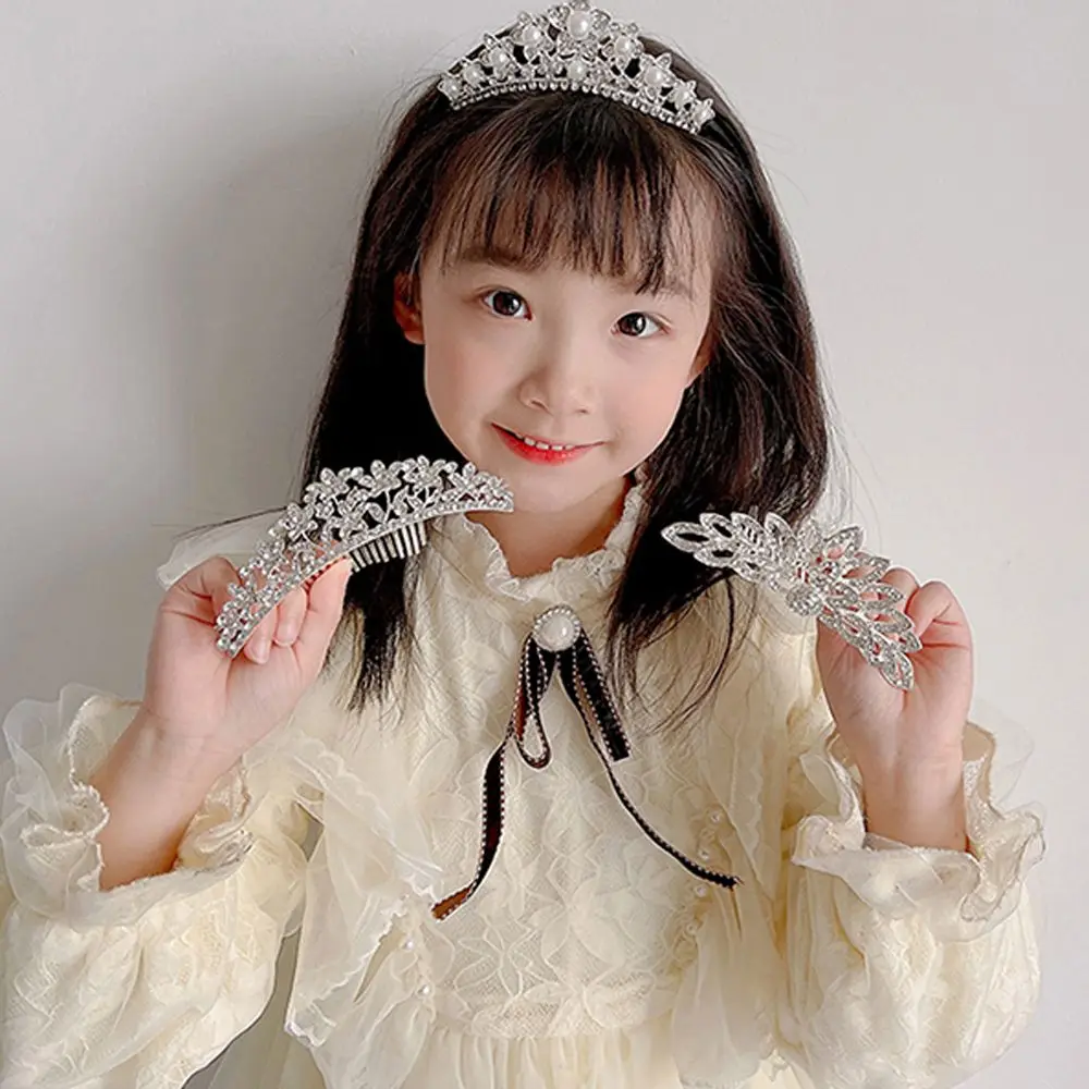 

Блестящий Элегантный головной убор принцесса цветок милый жемчуг большая корона в Корейском стиле тиара детская расческа для волос головной убор