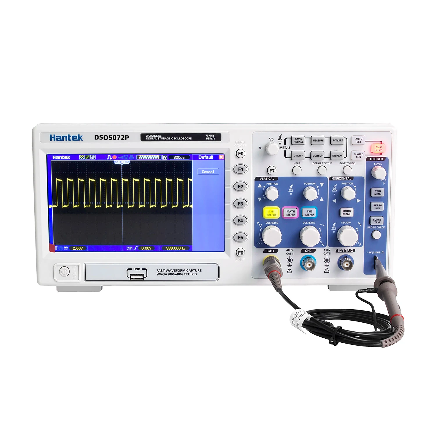 Hantek DSO5072P 7'' LCD Display 1GSa/s Real Time Sample Rate 70MHz 2 Channel Benchtop dual Oscilloscope
Hantek DSO5072P 7'' LCD Display 1GSa/s Real Time Sample Rate 70MHz 2 Channel Benchtop dual Oscilloscope