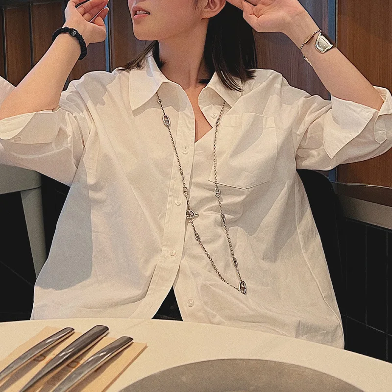 Lassic Shirt Women's Spring And Summer Long Sleeve Cotton White Loose Fit Silhouette Versatile Blouse
Lassic Shirt Women's Spring And Summer Long Sleeve Cotton White Loose Fit Silhouette Versatile Blouse