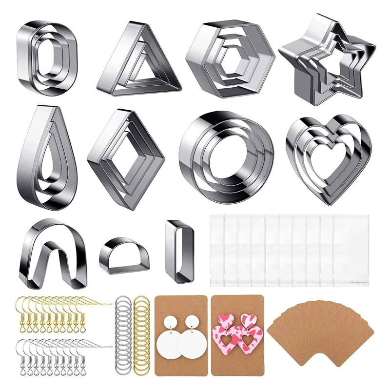 27PCS Stainless Steel Clay Cutters with Earring Hooks Jump Rings Earring Cards for Polymer Clay Earring Jewelry Making
27PCS Stainless Steel Clay Cutters with Earring Hooks Jump Rings Earring Cards for Polymer Clay Earring Jewelry Making