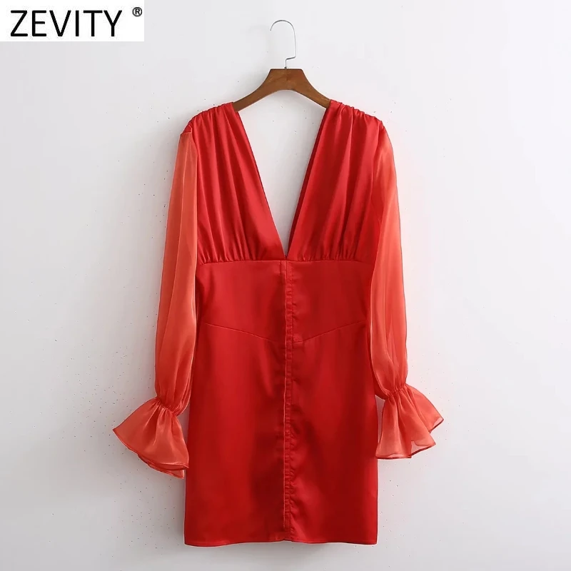 ZEVITY New Women Sexy Deep V Neck Organza Puff Sleeve Patchwork Red Slim Mini Dress Ladies Chic Back V Club Party Vestido DS9225 
ZEVITY New Women Sexy Deep V Neck Organza Puff Sleeve Patchwork Red Slim Mini Dress Ladies Chic Back V Club Party Vestido DS9225