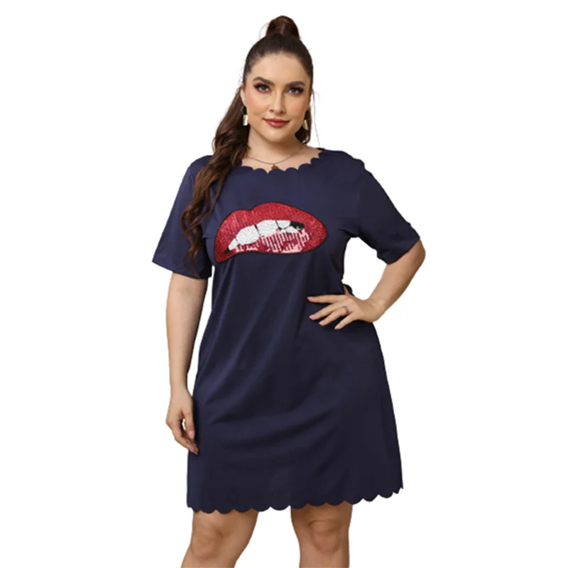 Plus Size Women Dresses Summer Short Sleeve O-Neck Casual Mini Dress Sexy Lips Embroidery Dress 2022 New Elegant Lady Vestidos
Plus Size Women Dresses Summer Short Sleeve O-Neck Casual Mini Dress Sexy Lips Embroidery Dress 2022 New Elegant Lady Vestidos