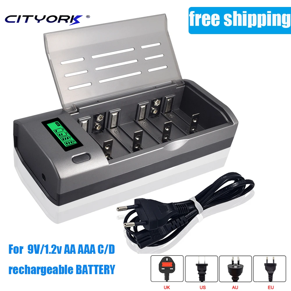 

CITYORK 4 Slots LCD Display Battery Charger For NIMH NICD 1.2V AA AAA C D Size 9V Rechargeable Battery intelligent fast charging