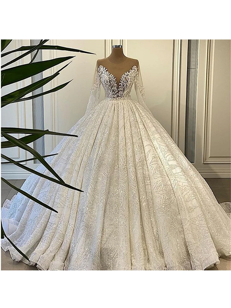 Luxurious Wedding Dress Lace Applique Beading Prom Party Ball Gown 2022 Long Tulle Sleeves Deep V-Neck Robe De Soirée
Luxurious Wedding Dress Lace Applique Beading Prom Party Ball Gown 2022 Long Tulle Sleeves Deep V-Neck Robe De Soirée