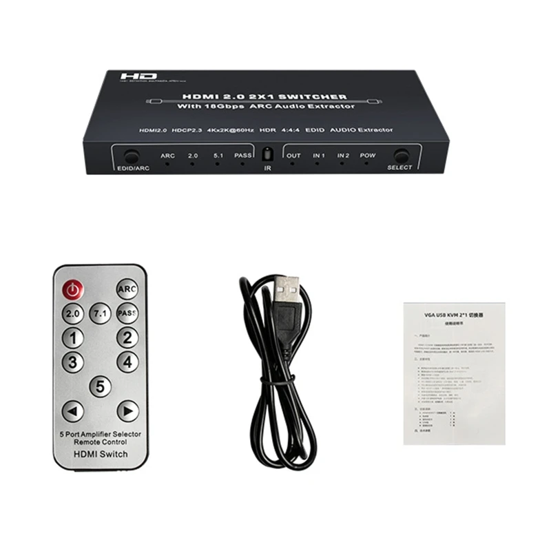 Переключатель 4K @ 60Hz HDMI-2.0 переключатель Box 2x1 2 в 1 с 18 Гбит/с ARC Extractor для TV HDTV 
Переключатель 4K @ 60Hz HDMI-2.0 переключатель Box 2x1 2 в 1 с 18 Гбит/с ARC Extractor для TV HDTV