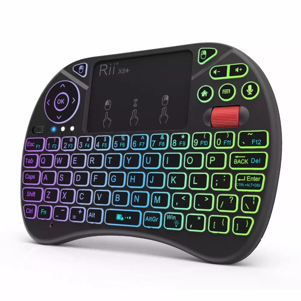 Rii X8+ 2.4GHz Mini Wireless Keyboard With Touchpad Voice Search LED Backlit Rechargable Li-ion Battery For Android TV Box PC
Rii X8+ 2.4GHz Mini Wireless Keyboard With Touchpad Voice Search LED Backlit Rechargable Li-ion Battery For Android TV Box PC