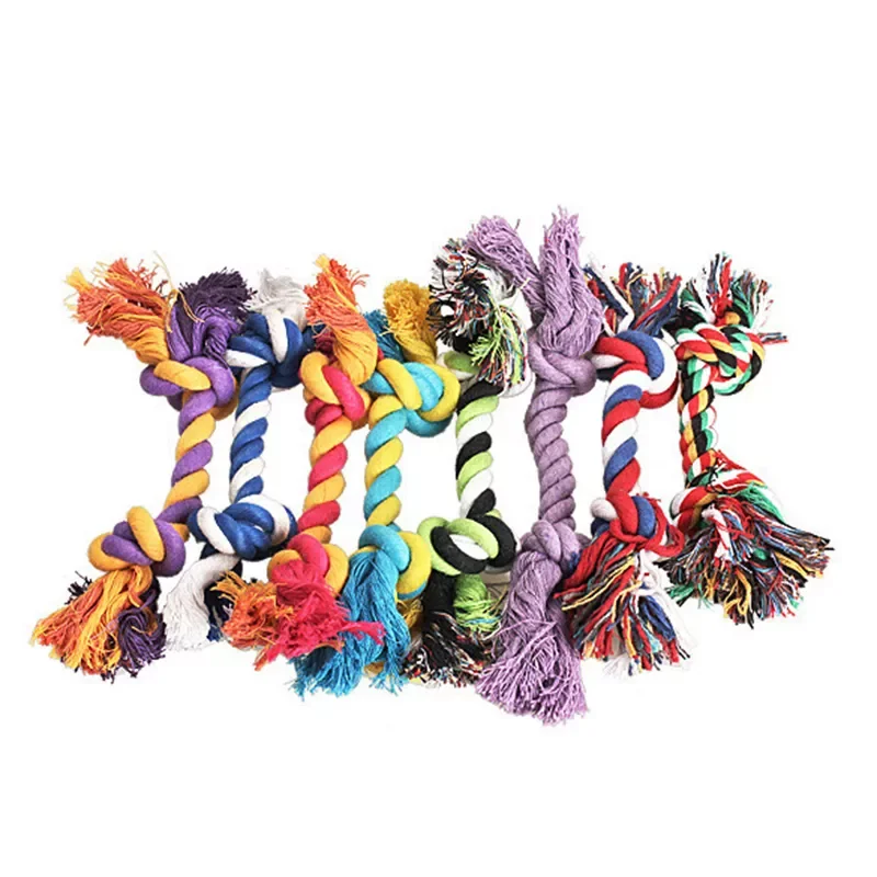 

17cm Pet Dog Puppy Cotton Chew Knot Toy Durable Braided Bone Rope Molar Toy Pets Teeth Cleaning Supplies Random Color