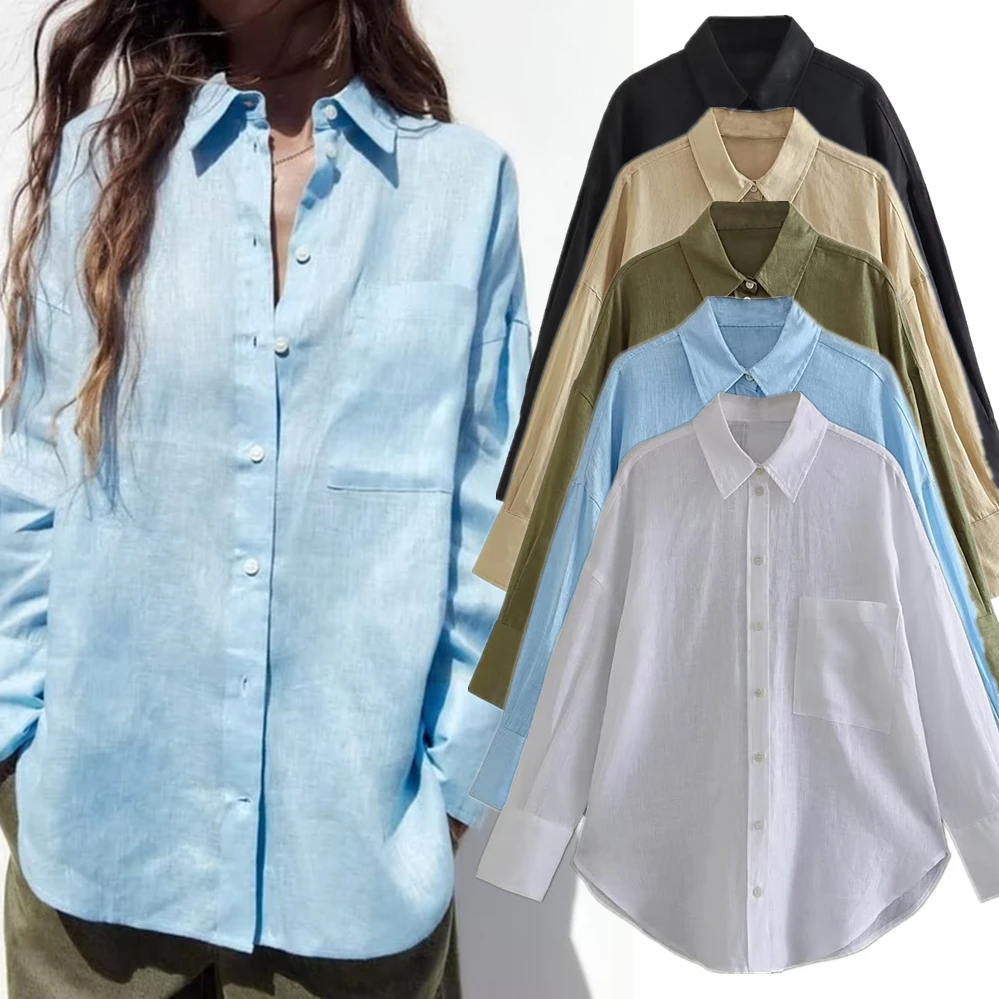 Withered French Country Style Loose Linen Shirt Pocket Decoration Fashion Solid Color Simple Blouse Top Women
Withered French Country Style Loose Linen Shirt Pocket Decoration Fashion Solid Color Simple Blouse Top Women