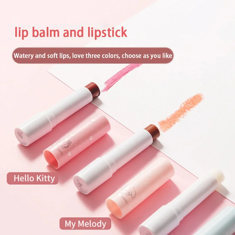 

Sanrio Lip Balm Cinnamoroll Hello Kitty Cute Girl Heart Colored Hydrating Moisturiz Anti-crack Lip Lines Kawaii Skin Care Gifts