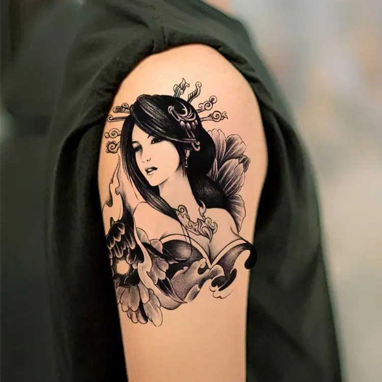 Ancient Geisha Tattoo Stickers Waterproof Fake Tattoo for Woman Men Sexy Art Calf Arm Tattoo Lasting Temporary Tattoo 12X20CM
Ancient Geisha Tattoo Stickers Waterproof Fake Tattoo for Woman Men Sexy Art Calf Arm Tattoo Lasting Temporary Tattoo 12X20CM