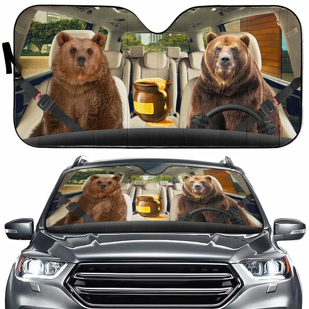 

Автомобильный солнцезащитный козырек с изображением лесного медведя для переднего ветрового стекла, Забавный солнцезащитный козырек для ...