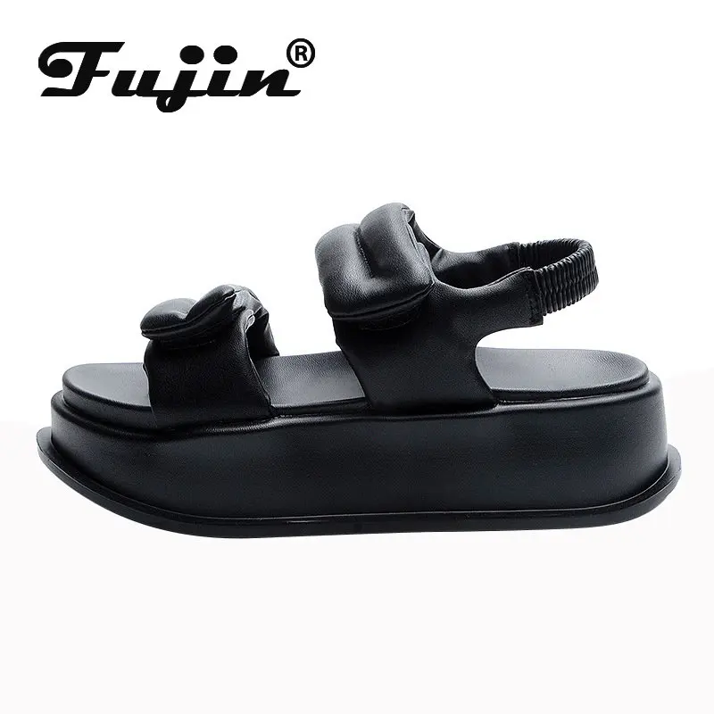

Fujin 6cm Genuine Leather Women Summer Platform Wedge Sandals High Brand Heel Elegant Comfy Slides Ladies Beach Shoes Flip Flop