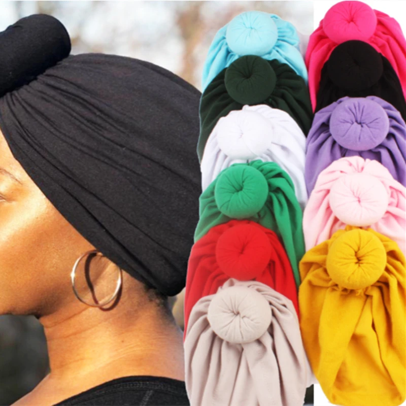 

Ladies Turban Bonnet Soild Color Cotton Top Knot Inner Hijab Caps African Twist Headwrap Women Head Wraps India Hat Hijabs Cap
