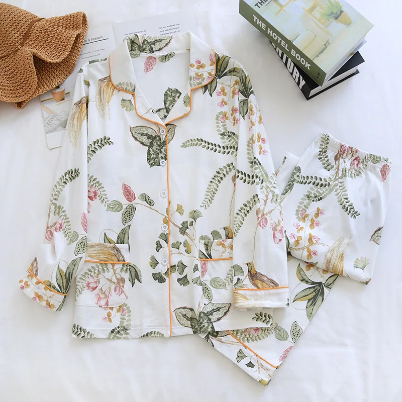 229 Spring Autumn 100% Cotton Flower Bird Print Pajamas Set Sleepwear Women Nightwear Long Sleeve Pant Pajama Homewear Suit
229 Spring Autumn 100% Cotton Flower Bird Print Pajamas Set Sleepwear Women Nightwear Long Sleeve Pant Pajama Homewear Suit
