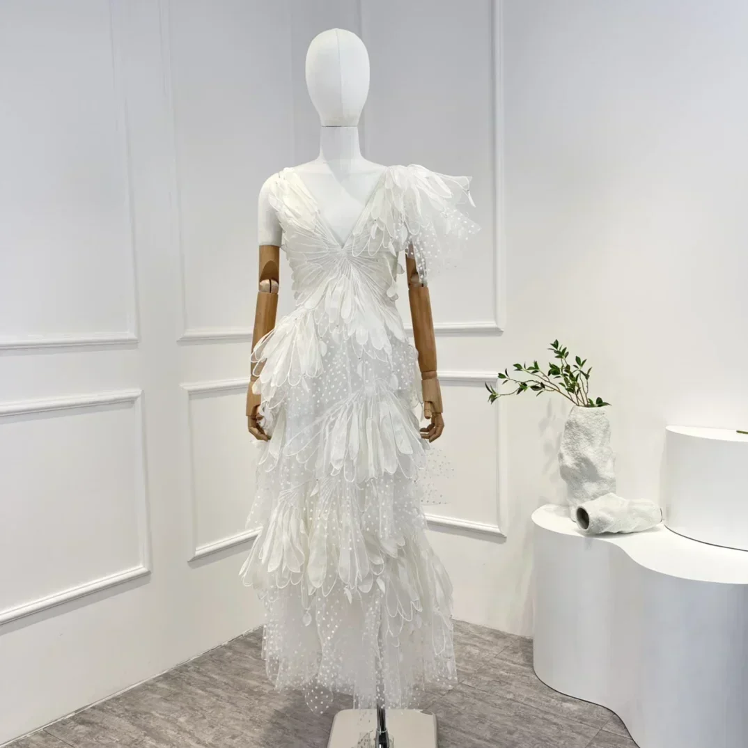 

2023 Top Quality Linen Silk Solid White Black Appliques Texture Long Length Dresses Women
