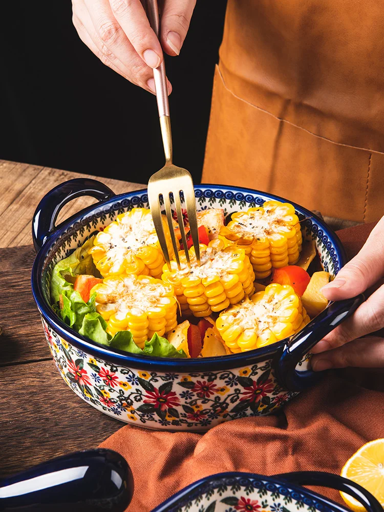 Retro Ceramic Handle Salad Bowl Household Oven Breakfast Bake Pan Microwave Bohemia Binaural Soup In-glaze Tableware
Retro Ceramic Handle Salad Bowl Household Oven Breakfast Bake Pan Microwave Bohemia Binaural Soup In-glaze Tableware