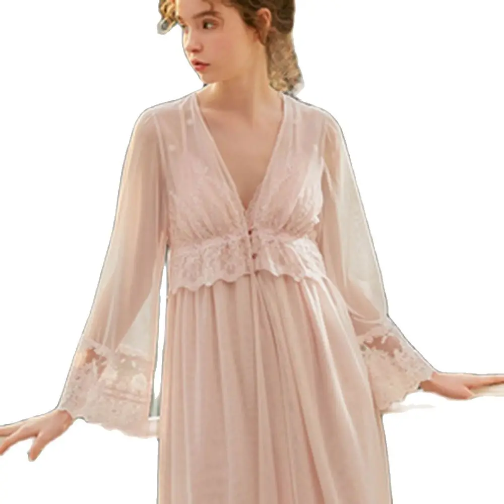 Women's Soft Elegant Beautiful Pink White Long Nightgown Feminine Two-pieces Gown Set Nightdress Pajamas Suit Sleepskirt Brand
Women's Soft Elegant Beautiful Pink White Long Nightgown Feminine Two-pieces Gown Set Nightdress Pajamas Suit Sleepskirt Brand