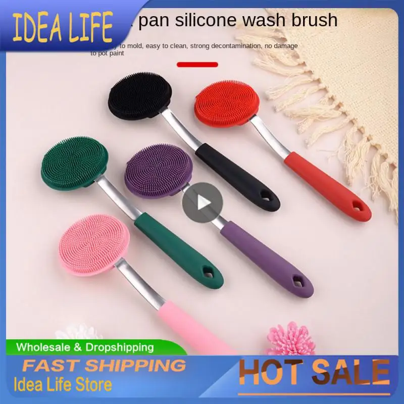 

Multipurpose Pot Brush Outdoor/indoor Silicone Dishwashing Brush Long Handle Soft Dish Scrubber Brush Kitchen Cleaning Tools