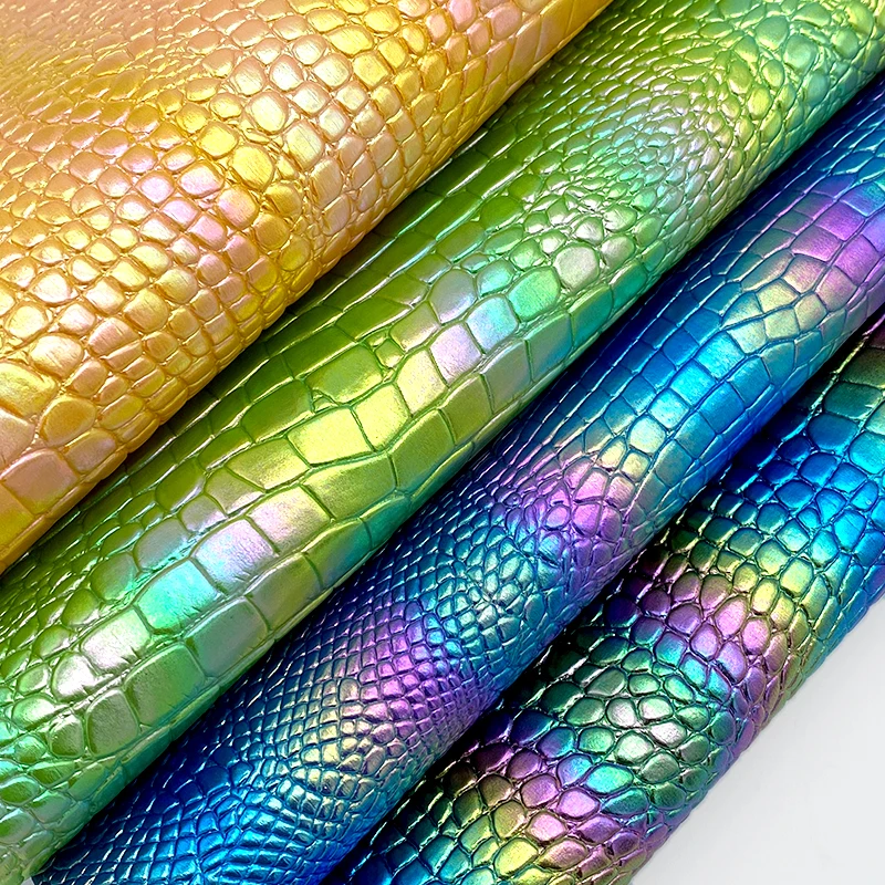 46*135CM Rainbow Metallic Crocodile Embossed PU Vinyl Faux Leather Fabric For Making Shoe/Bag/DIY Accessories/Hair Bow
46*135CM Rainbow Metallic Crocodile Embossed PU Vinyl Faux Leather Fabric For Making Shoe/Bag/DIY Accessories/Hair Bow