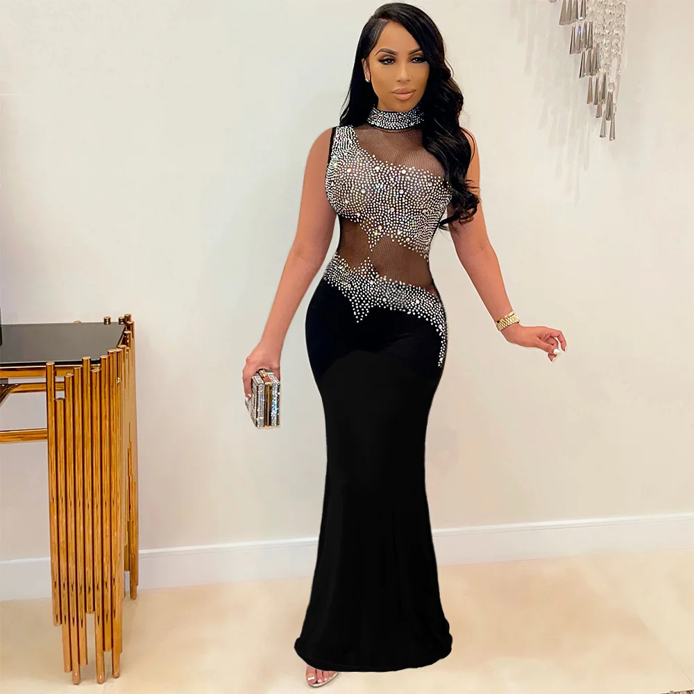 Women's Sexy Perspective Hot Diamond Sleeveless Dress Women's Nightclub Evening Dress Long Dresses for Women
Women's Sexy Perspective Hot Diamond Sleeveless Dress Women's Nightclub Evening Dress Long Dresses for Women
