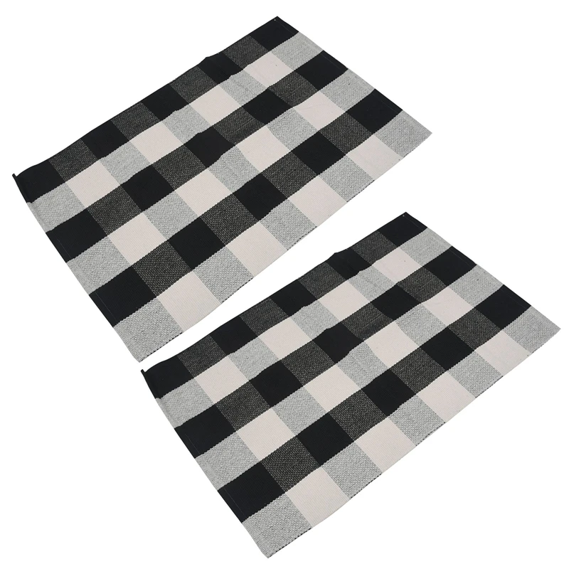 

2X Cotton Buffalo Plaid Rugs,Buffalo Check Rug,23.6Inch X35.4Inch,Checkered Outdoor Rug (Black And White Porch Rugs)